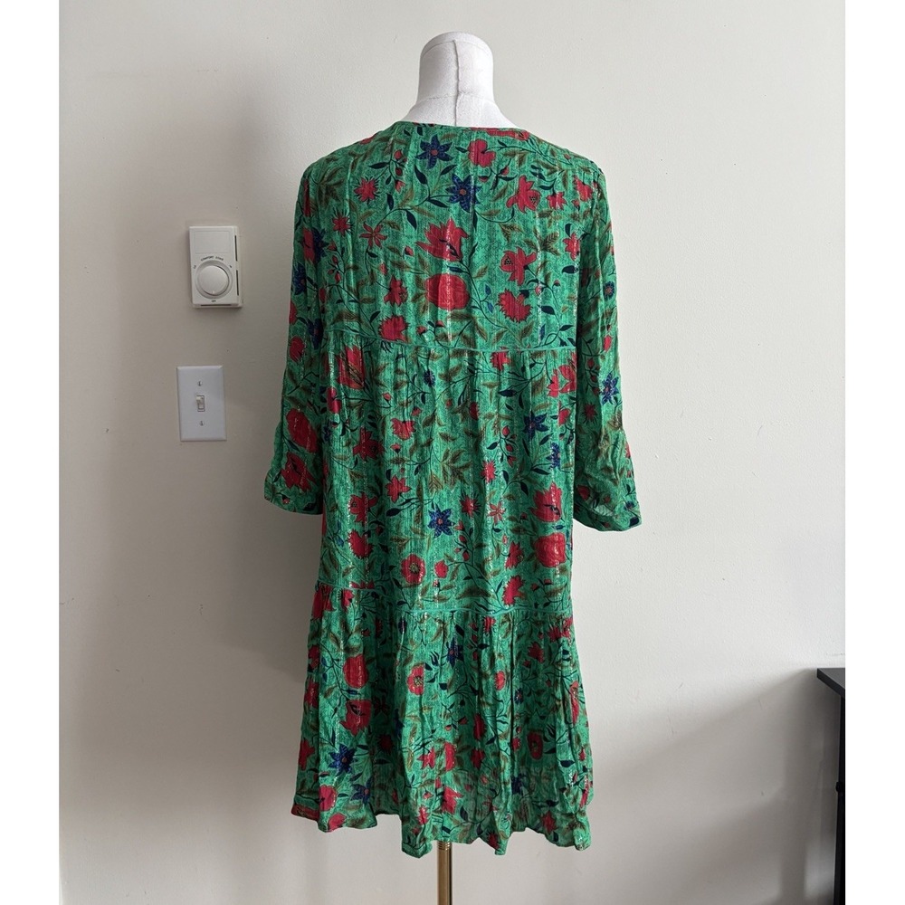 ba&sh Eve Dress Womens Size US 4 Small Floral Metallic Green Metallic Feminine - Picture 8 of 8